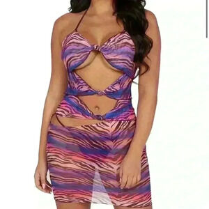 CITY ON LOCK COVERUP SET-OMBRE ZEBRA PRINT XS